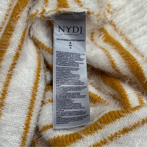 NYDJ White and Mustard Yellow Whisker Scoop Neck Sweater Women's Size M - Picture 10 of 12